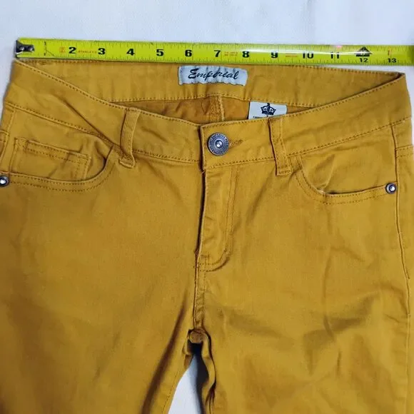 Emperial Women’s Size 7 Mustard Yellow Skinny Stretch Low Rise Jeans Embellished - Picture 3 of 15